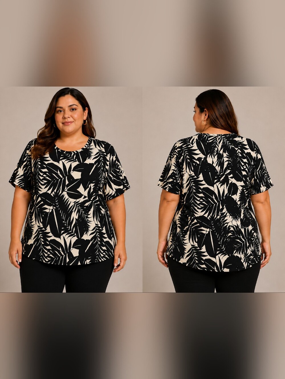 🍋West Bound Petites | PL | Black & White Foliage Pattern Top